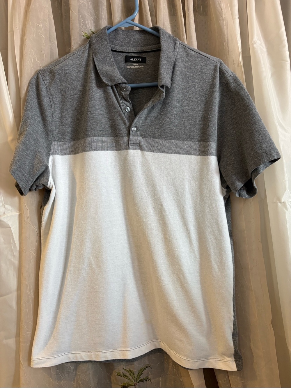 Alfani Gray and White Blocked Polo